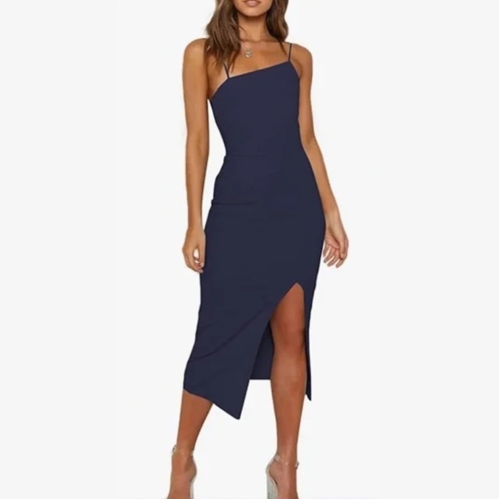 ♡ Deep Blue Midi Formal Dress w/ Slit - wedding guest or prom! ✨